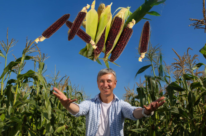 Михайло Нагорняк з урожаєм кукурудзи Бордо