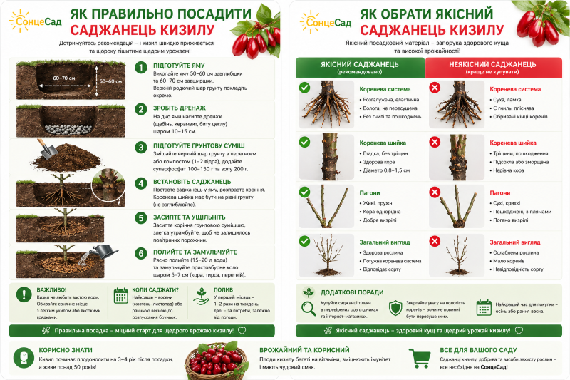 как посадить и вібрать качественній кизил