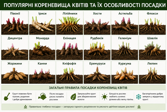 посадка короневища квітів в грунт