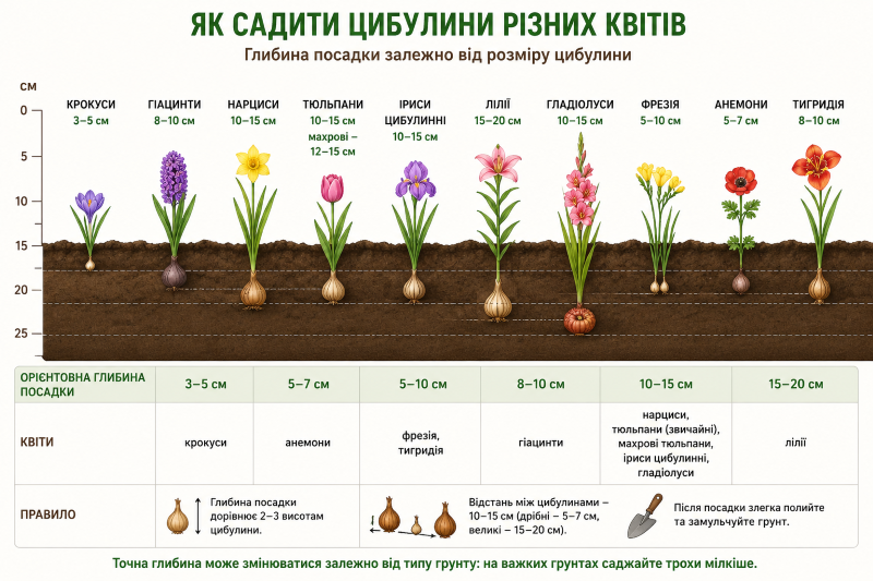 як садити цибулини різних квітів