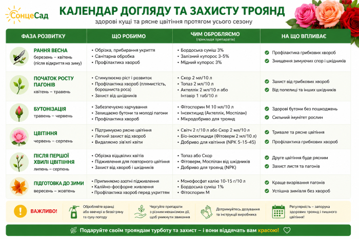календар догляду та захисту троянд