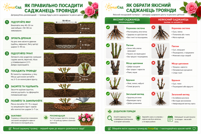 як обрати та посадити саджеці троянди